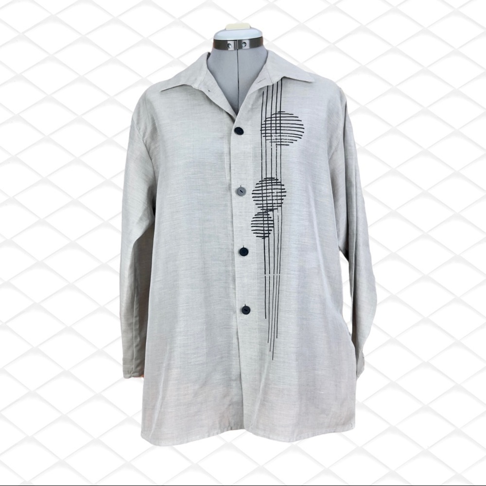 𝅺XYZ By Xiaoyan Lin Women’s Silk Architectural Design Button Down Shirt Small